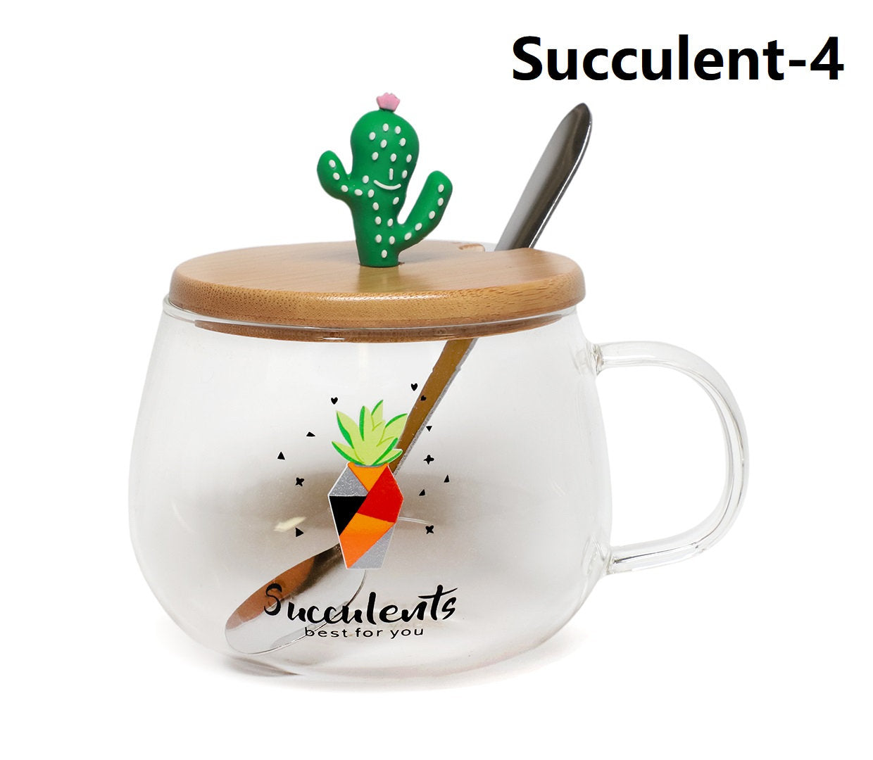 Cute Succulent Mug Glass Mug with Spoon