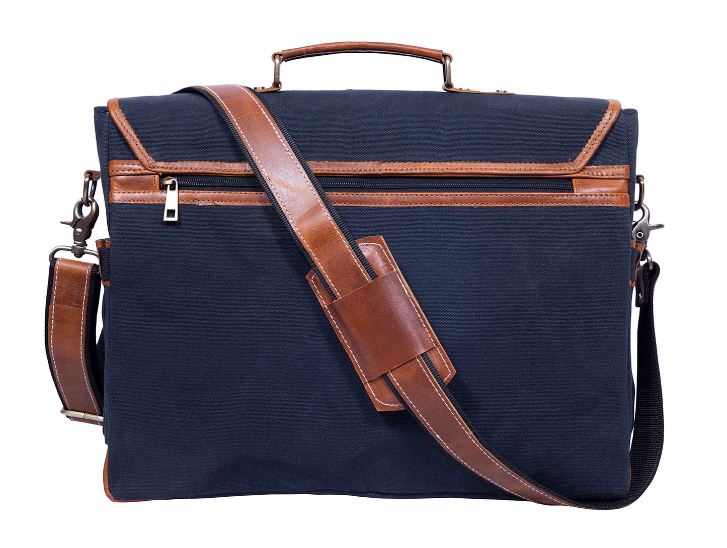 16 Inch Canvas Leather Briefcase Computer Laptop Book Large Satchel