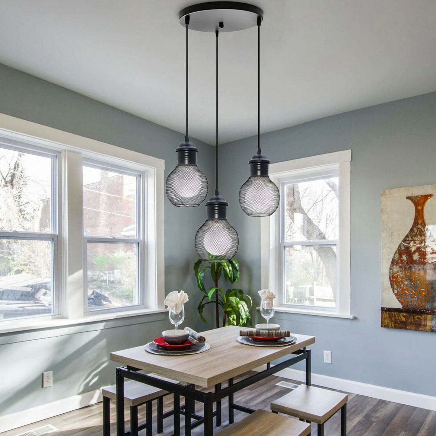 3Head Modern Vintage Industrial Retro Loft Cage Ceiling Lamp Shade
