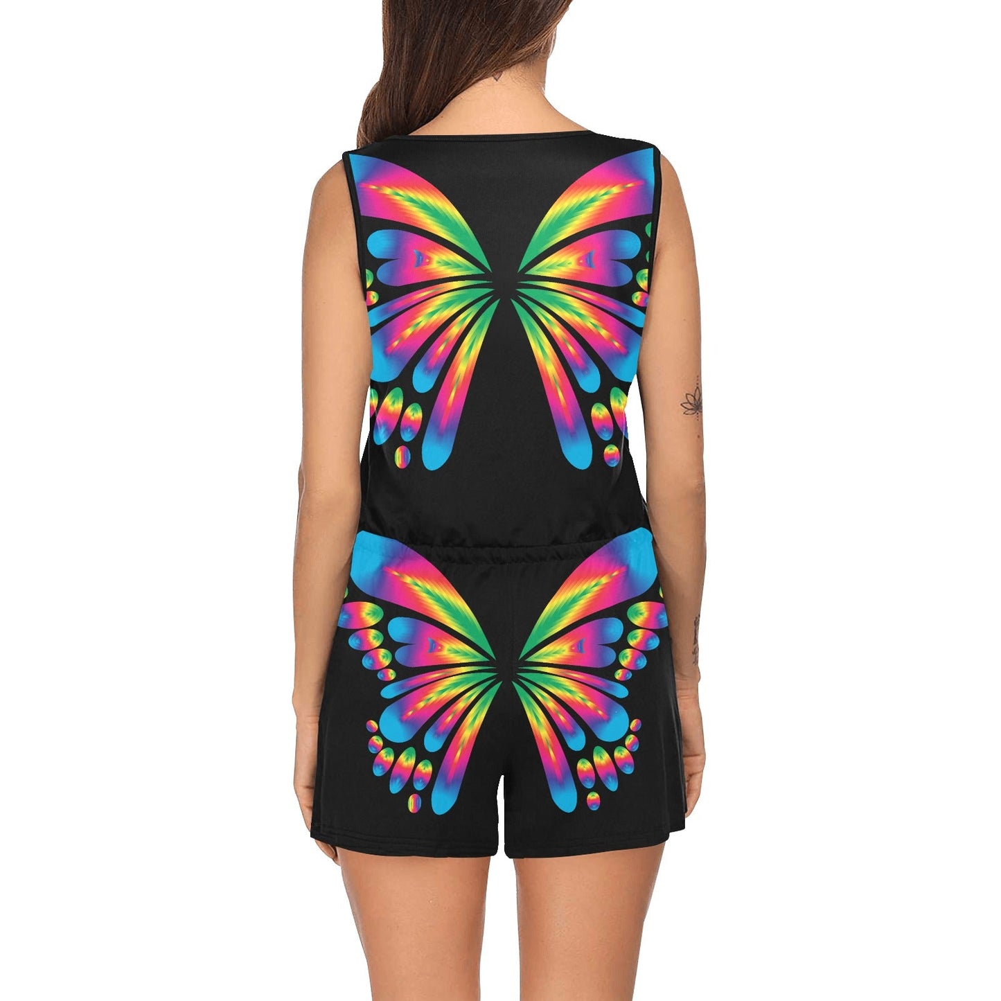 Women's Butterfly All Over Print Short Jumpsuit