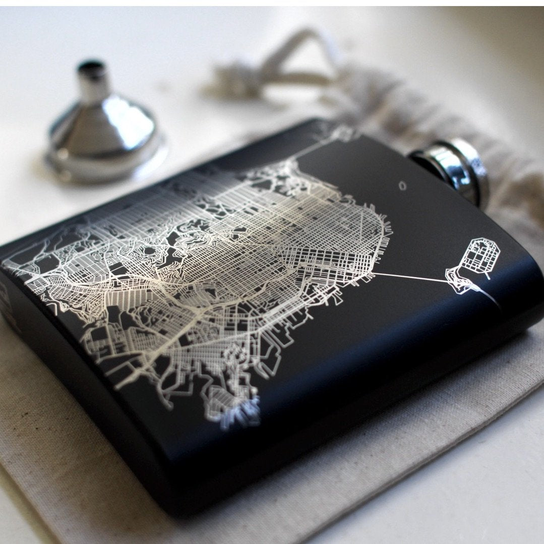 Grand Canyon National Park - Arizona Map Hip Flask in Matte Black