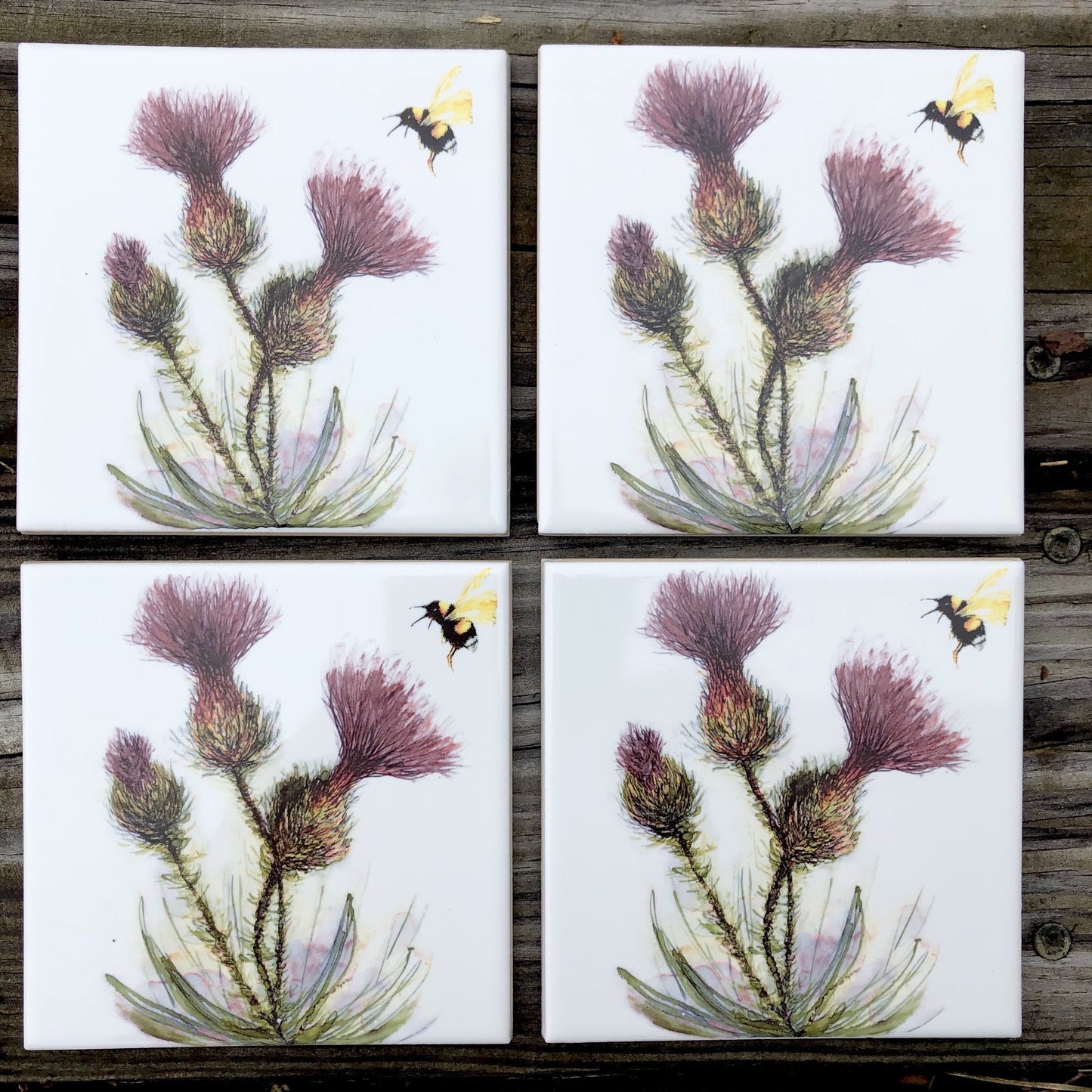 Thistle and Honeybee Ceramic Tiles : Indoor and Outdoor Use