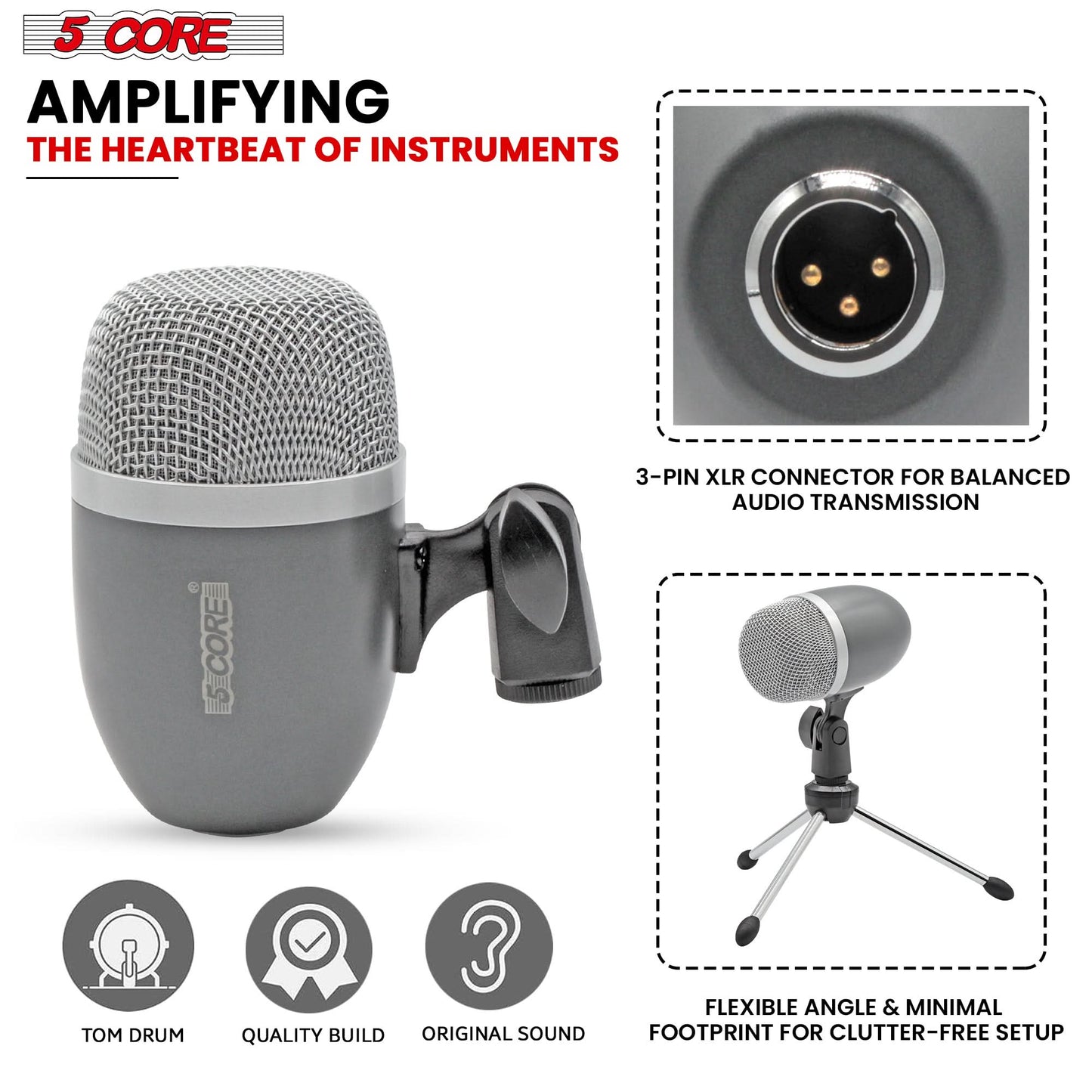 5Core Conga Mic Snare Tom Microphone Drum Kit Condenser XLR Instrument