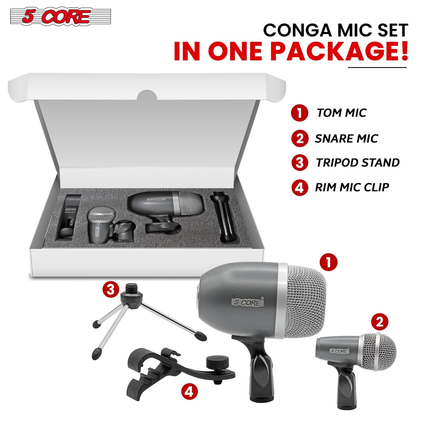 5Core Conga Mic Snare Tom Microphone Drum Kit Condenser XLR Instrument