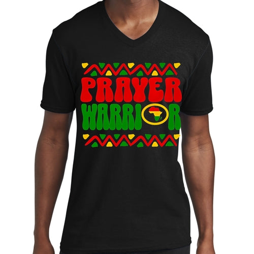 Mens Graphic V-neck T-shirt, Prayer Warrior African Inspiration