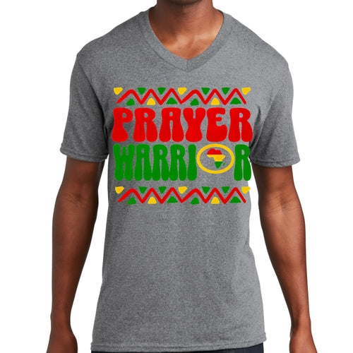 Mens Graphic V-neck T-shirt, Prayer Warrior African Inspiration