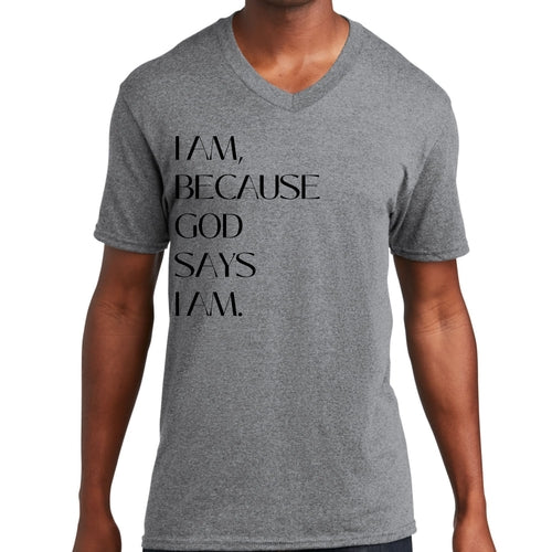 Mens Graphic V-neck T-shirt, Say it Soul, i am Because God Says i Am,