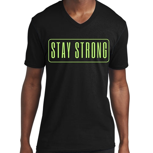 Mens Graphic V-neck T-shirt, Stay Strong Neon Print