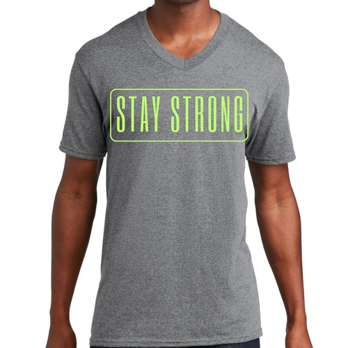 Mens Graphic V-neck T-shirt, Stay Strong Neon Print