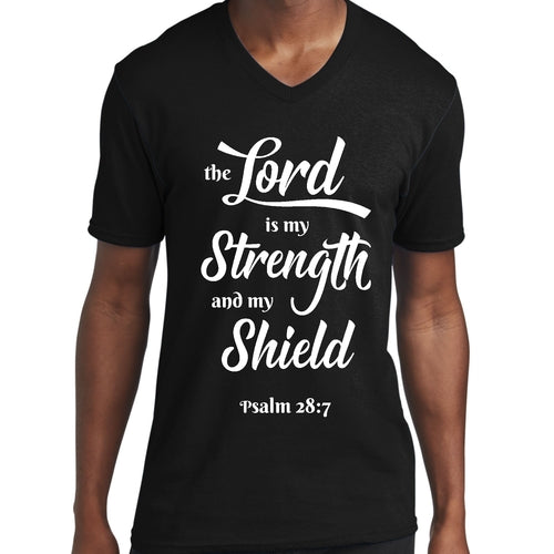 Mens Graphic V-neck T-shirt, the Lord is my Strength and my Shield