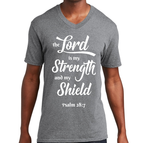 Mens Graphic V-neck T-shirt, the Lord is my Strength and my Shield
