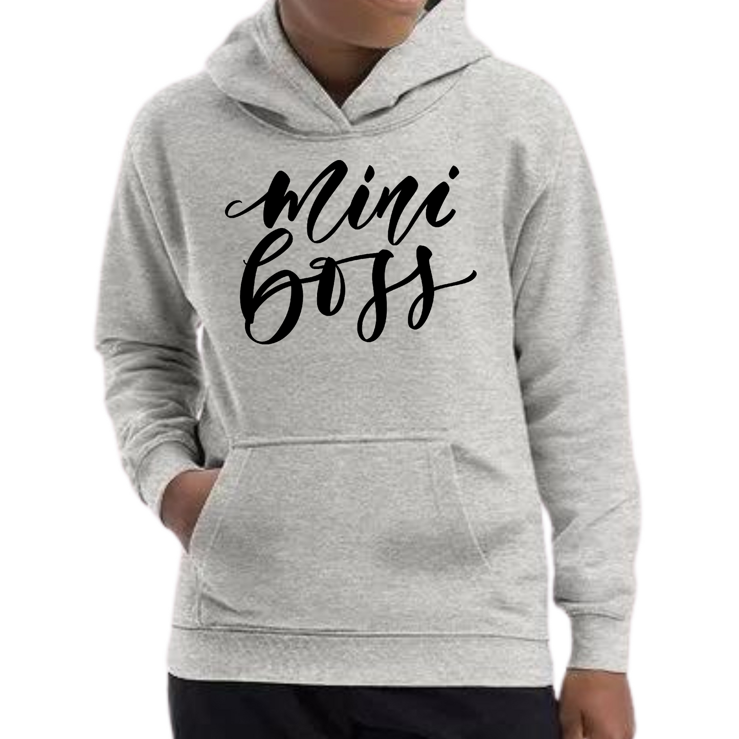 Youth Long Sleeve Hoodie Mini Boss Black Illustration
