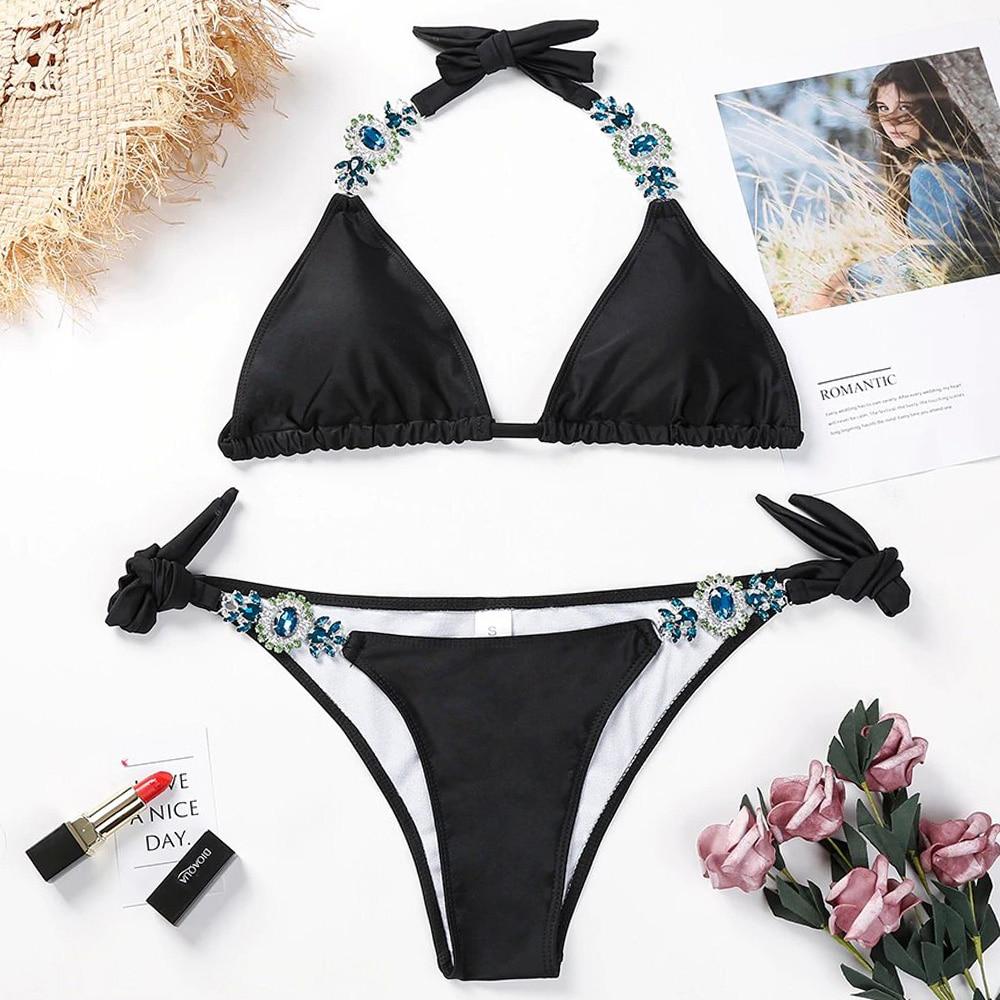 Jeweled Bikini Crochet Jewelry Bikini Set two pieces Swimsuit Crystal