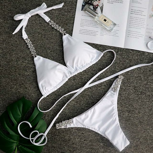 Jeweled Bikini Crochet Jewelry Bikini Set two pieces Swimsuit Crystal