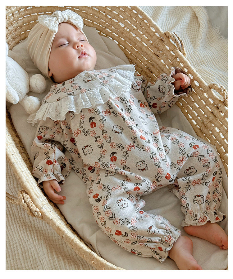 Autumn and Spring New Arrival Baby Girls Simple Floral Pattern Long