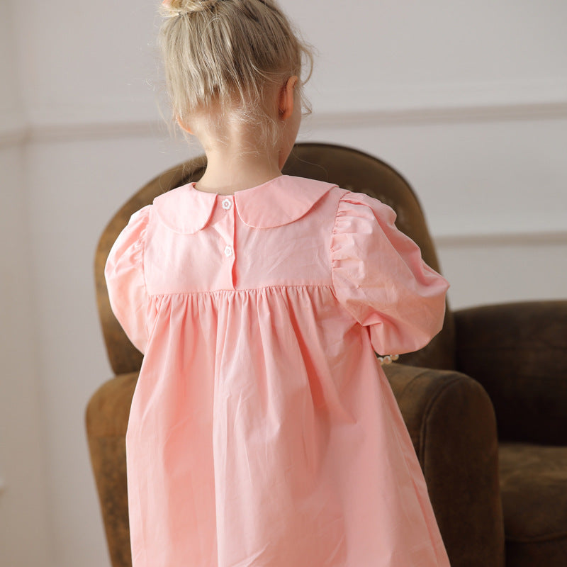 Arrival Autumn Girls Cherry Embroidery Long Sleeves Peter Pan Collar