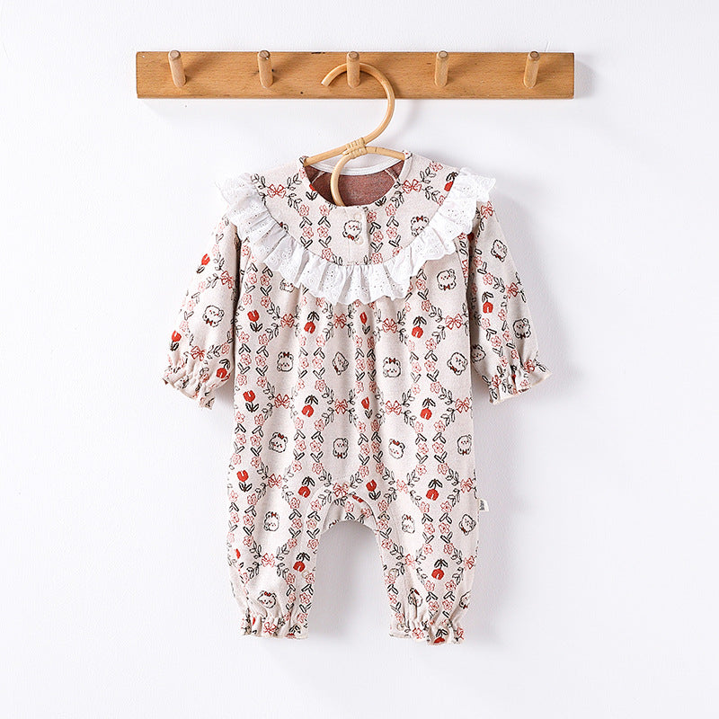 Autumn and Spring New Arrival Baby Girls Simple Floral Pattern Long
