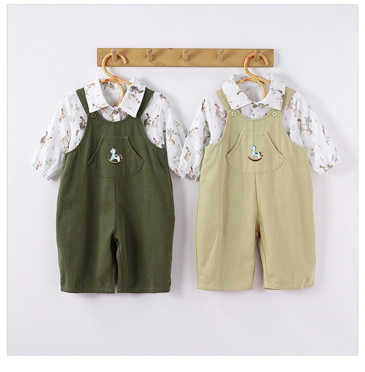 Autumn Baby Unisex Cute Rabbit Print Turn-down Collar Top and