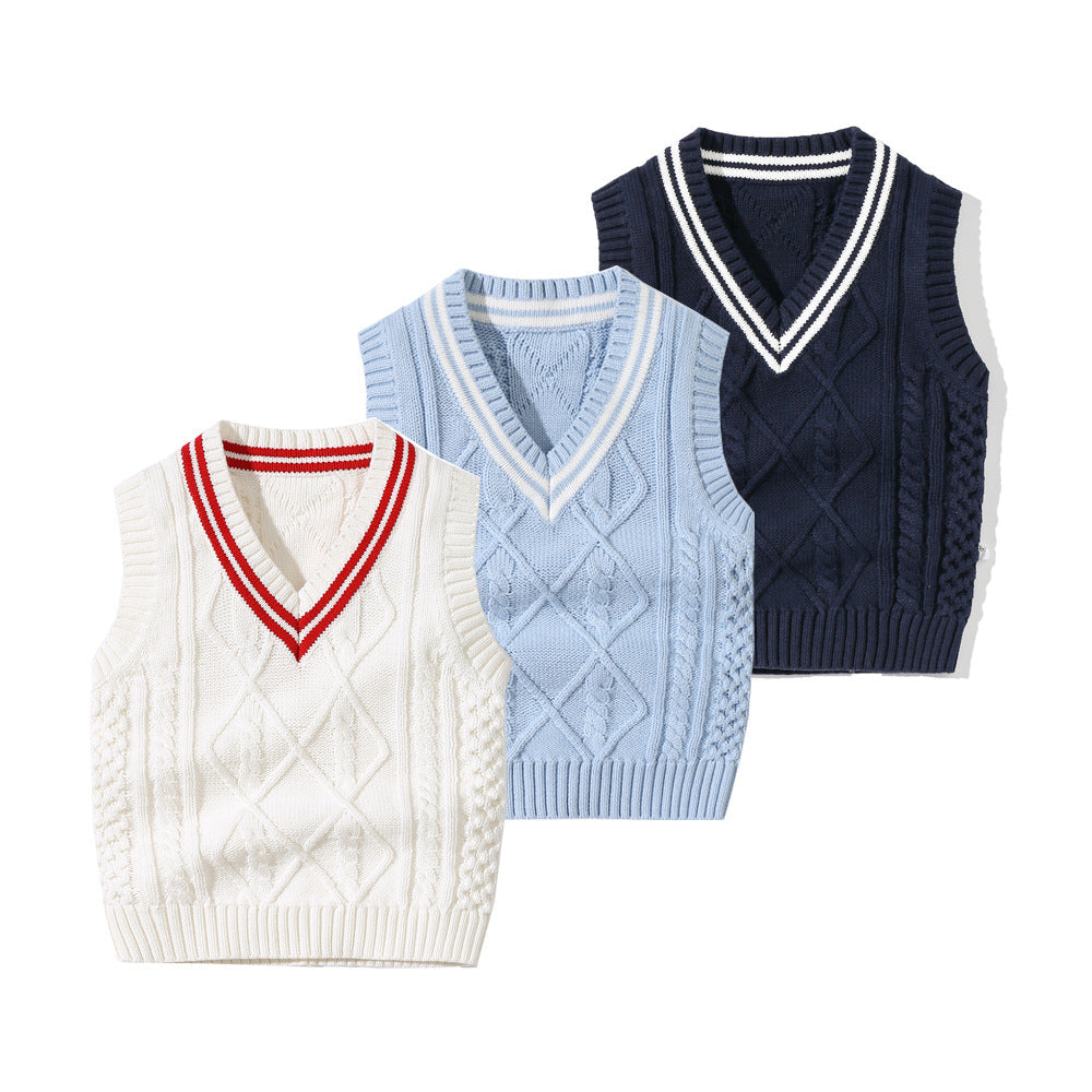Baby Crochet Knitting Pattern Striped V-Neck Design College Style