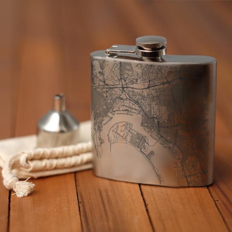 San Diego - California Map Hip Flask