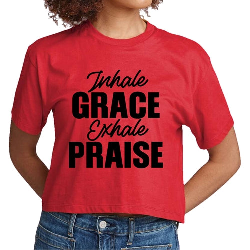 Womens Cropped Graphic T-shirt, Inhale Grace Exhale Praise Black