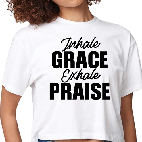 Womens Cropped Graphic T-shirt, Inhale Grace Exhale Praise Black