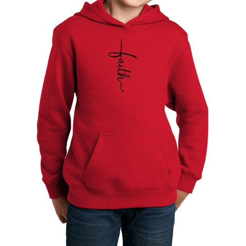 Youth Long Sleeve Hoodie Faith Script Cross Black Illustration