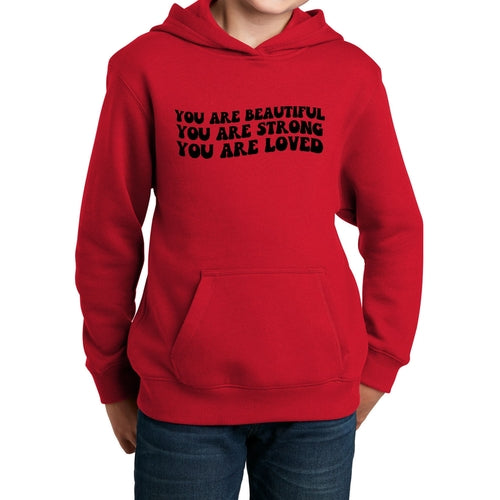 Youth Long Sleeve Hoodie you are Beautiful Strong Black Illustration