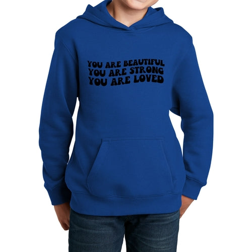 Youth Long Sleeve Hoodie you are Beautiful Strong Black Illustration