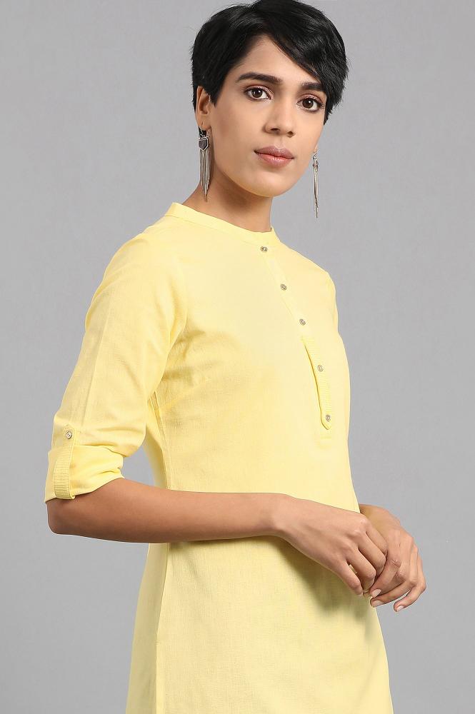 Yellow Mandarin Neck Solid Kurta