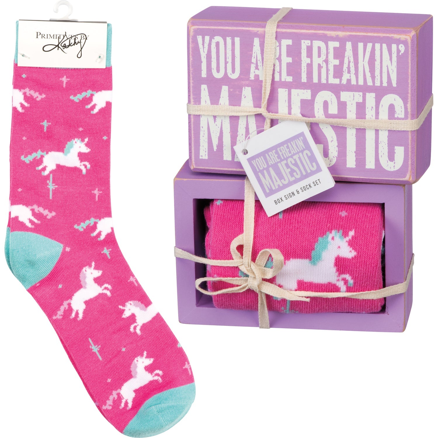 You Are Freakin' Majestic Unicorn Box Sign And Socks Giftable Set | Main image