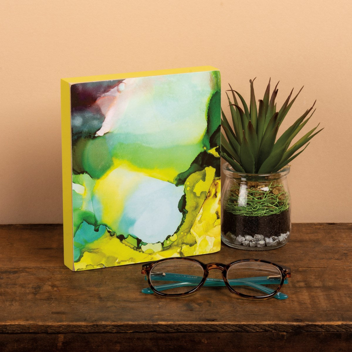 Alcohol Ink Swirls Wooden Block Sign | Abstract Desk Wall Decor Main image