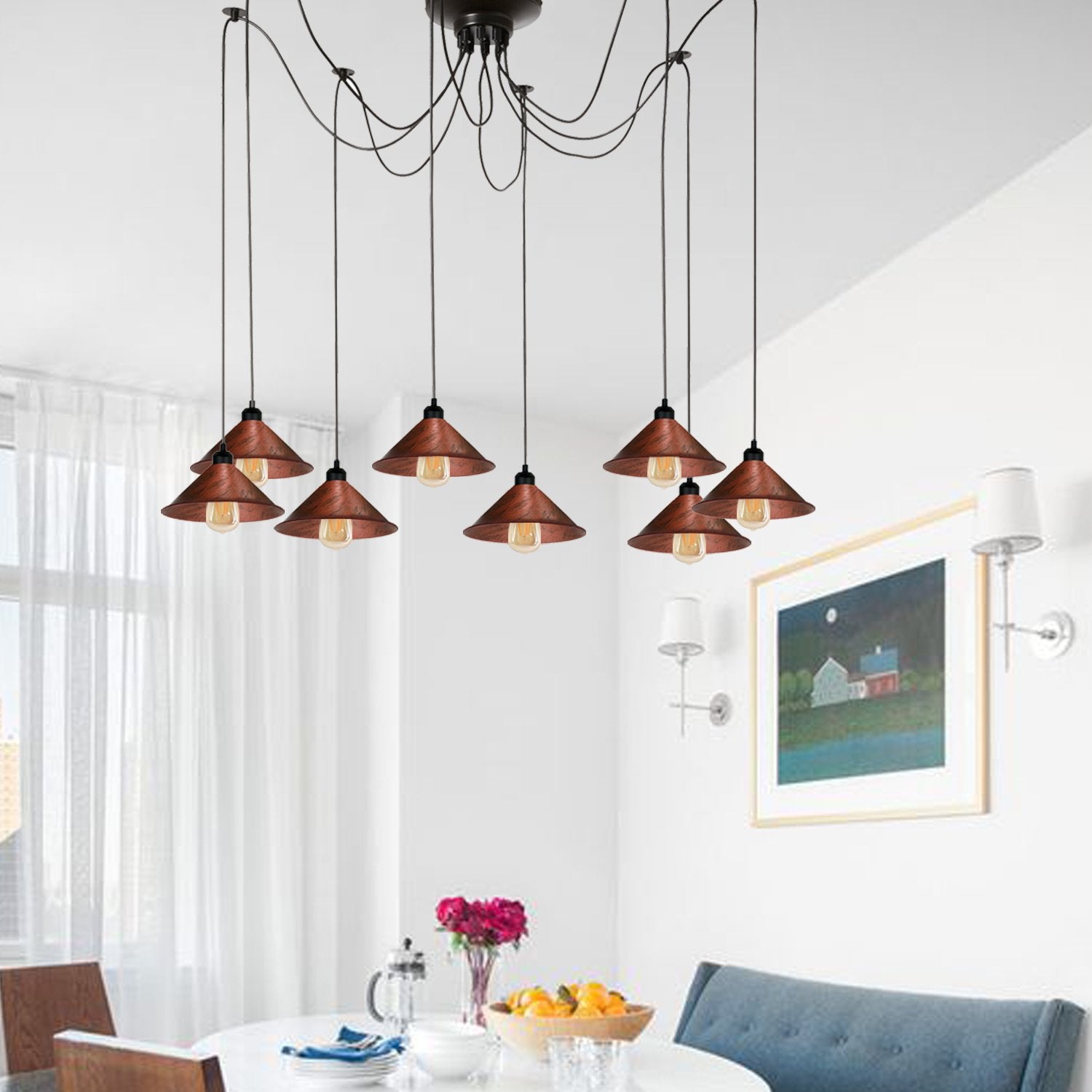 Modern Industrial Rustic Red Spider Ceiling Pendant Light Metal Cone Main image