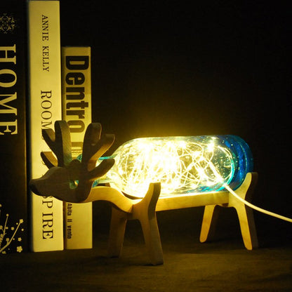 Wooden Deer Bottle Lamp