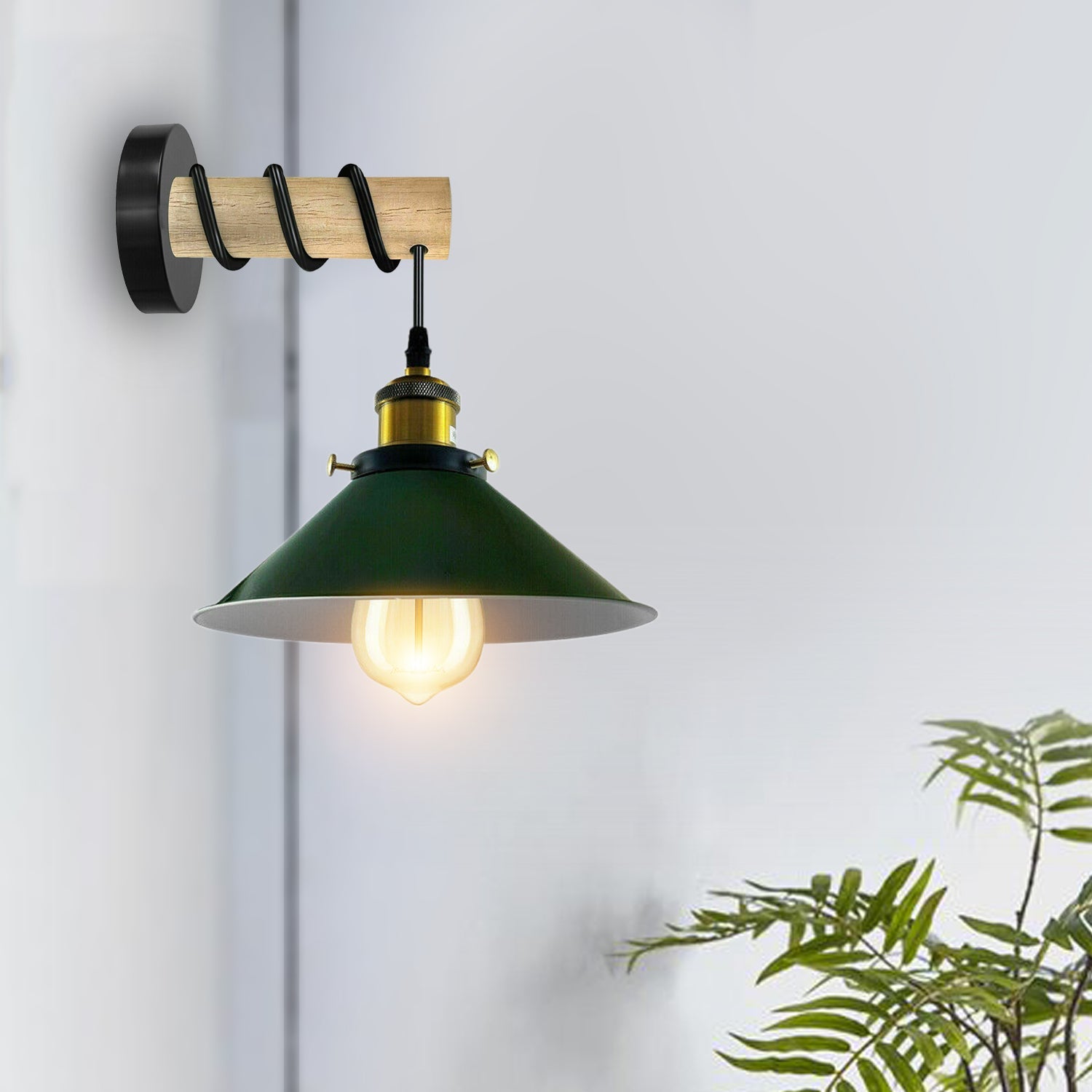 Modern Combined Solid Wooden Arm Chandelier Lighting With Green Cone Main image