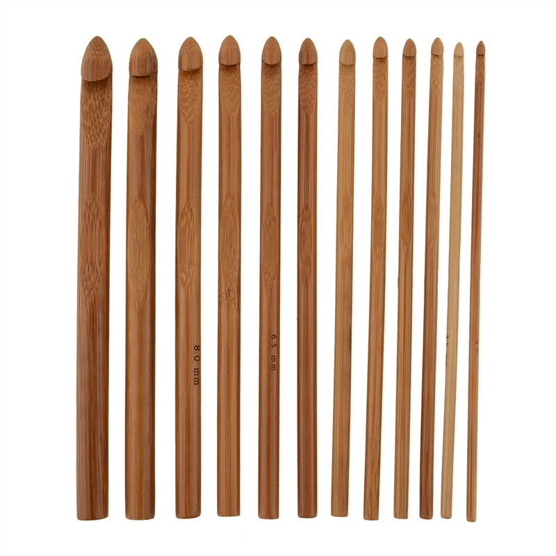 12pcs 6" Bamboo Handle Crochet Hook Knit Craft