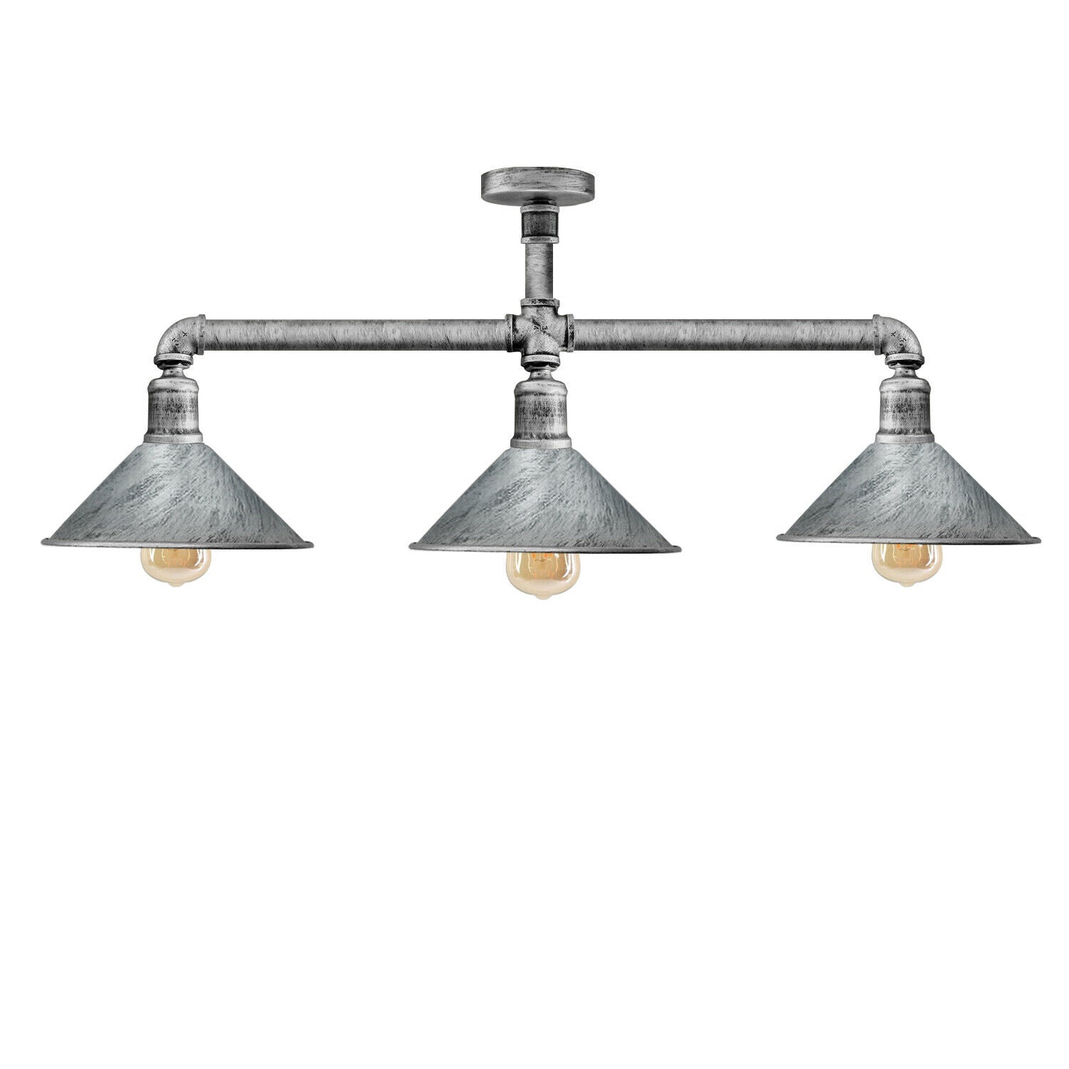 Ceiling Light Retro Vintage Industrial Flush Mount Brushed Silver Pipe Secondary image