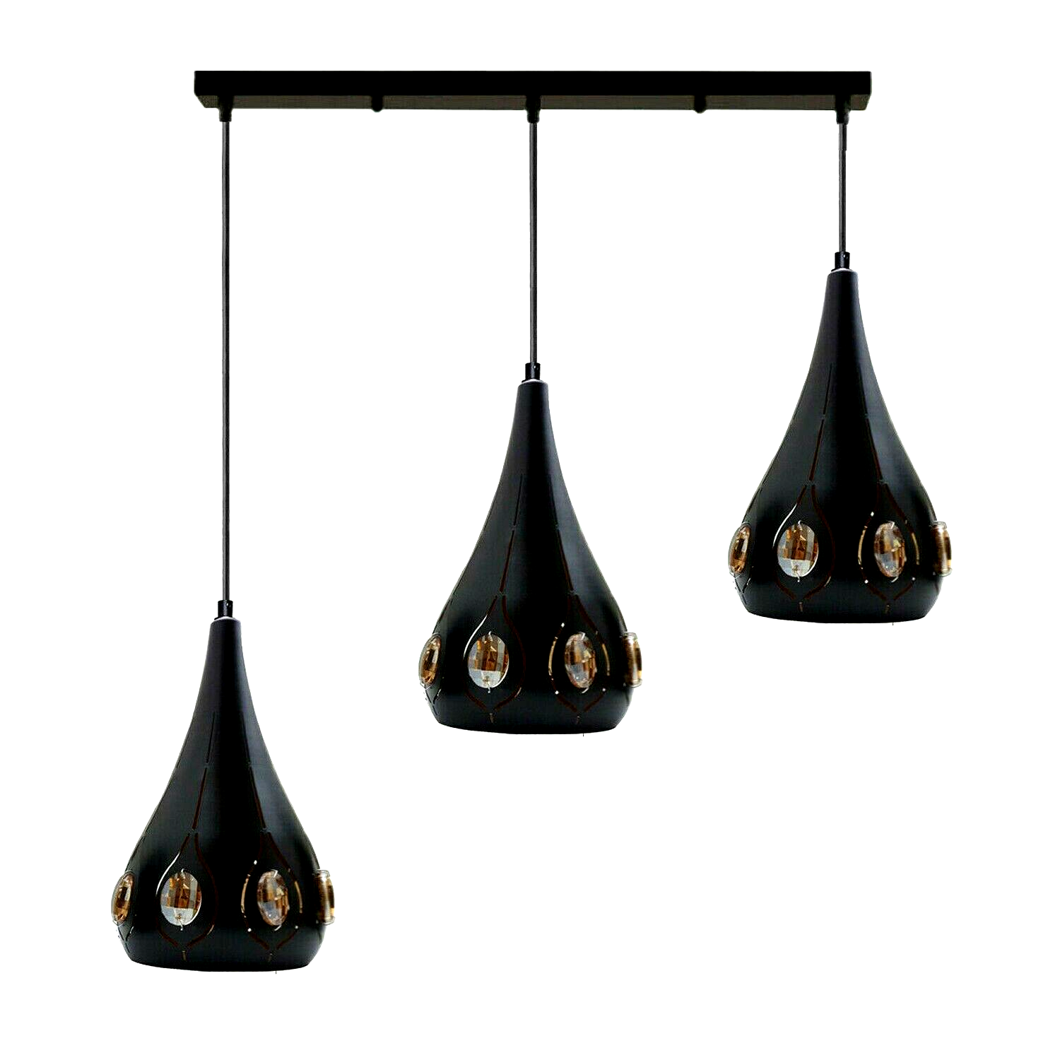 Modern Retro Industrial Crystal Ceiling Light Black Shade 3Head Main image