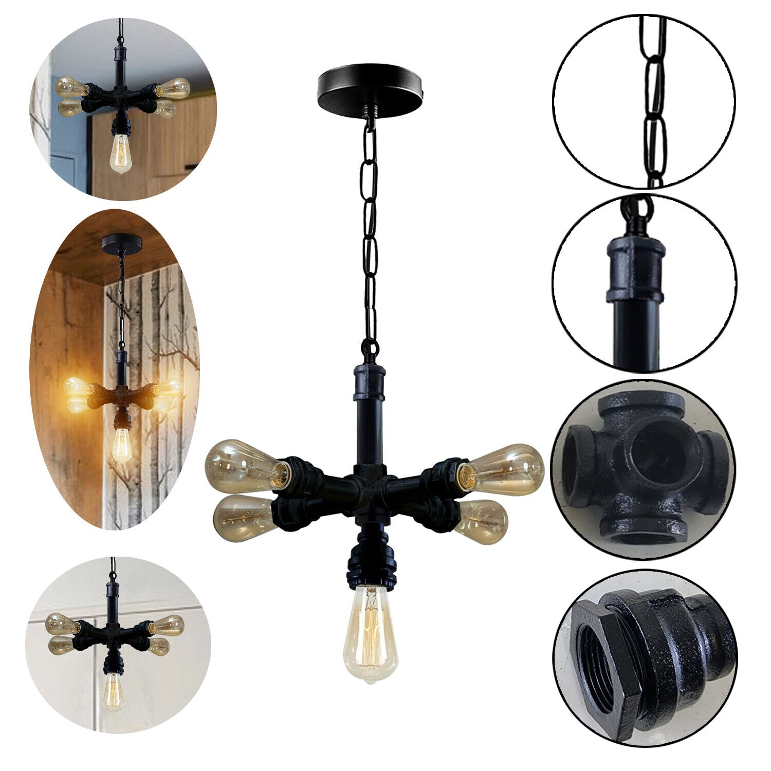 Industrial Vintage Steam Punk 5 Way Over Pendant Indoor Ceiling Secondary image
