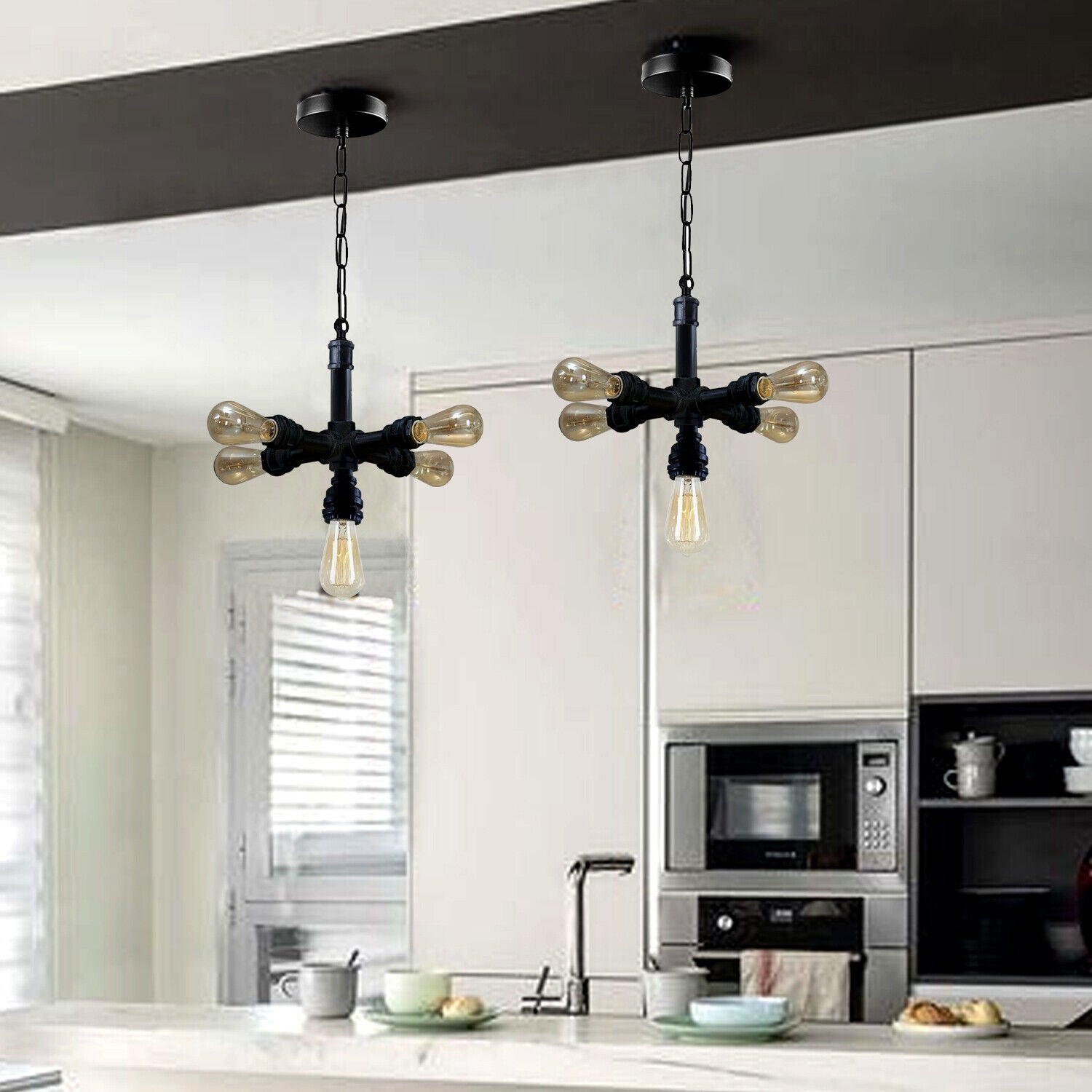 Industrial Vintage Steam Punk 5 Way Over Pendant Indoor Ceiling