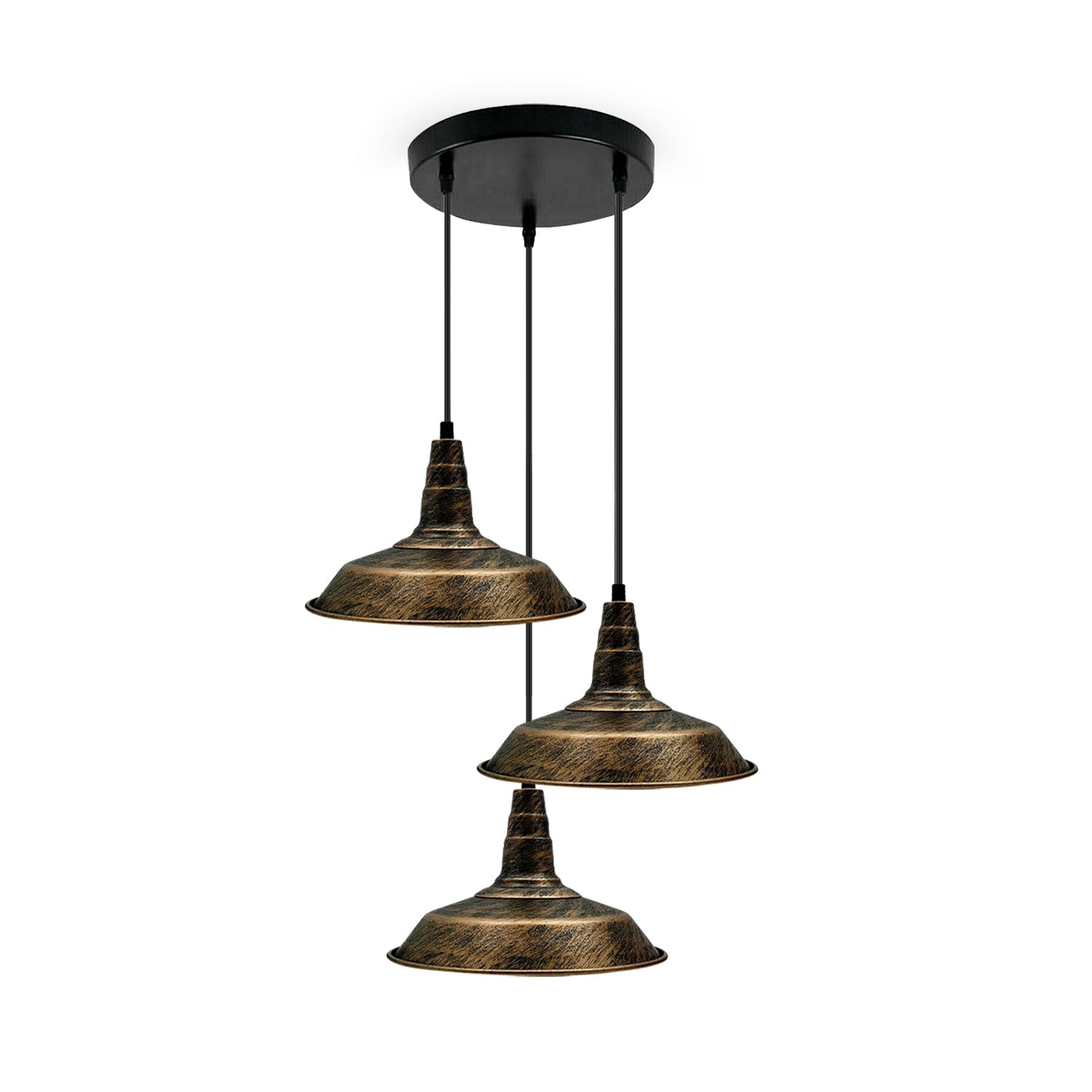 Industrial Vintage 3 head Lights Pendant Round Ceiling Light 26cm Bowl Main image