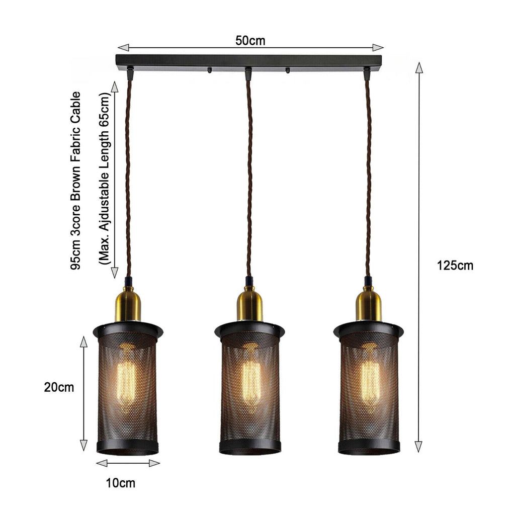 Industrial Vintage Retro Metal 3 Head Pendant Ceiling Lampshade