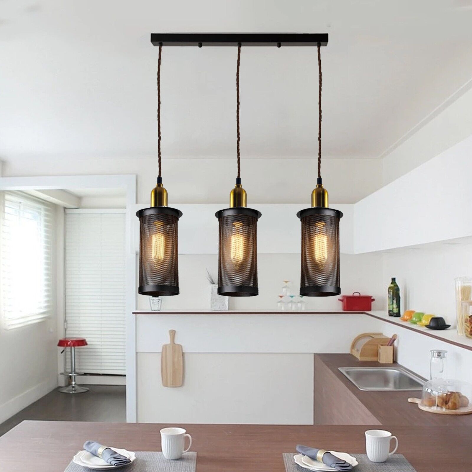 Industrial Vintage Retro Metal 3 Head Pendant Ceiling Lampshade