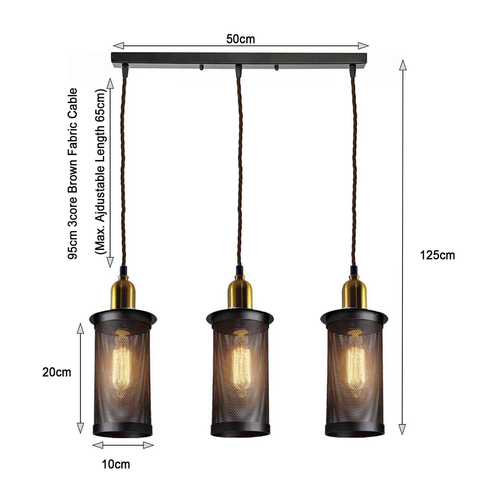 Industrial Vintage Retro Metal 3 Head Pendant Ceiling Lampshade Main image