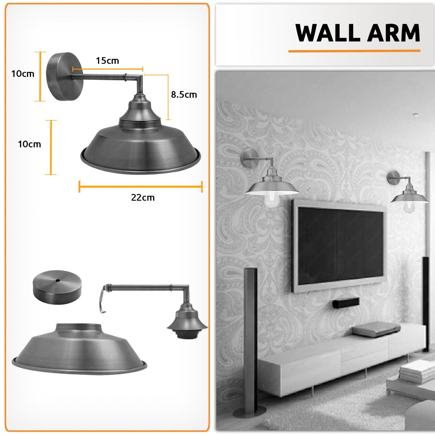 Industrial Vintage Retro Wall Lamp Indoor E27 Edison Satin Nickel Main image