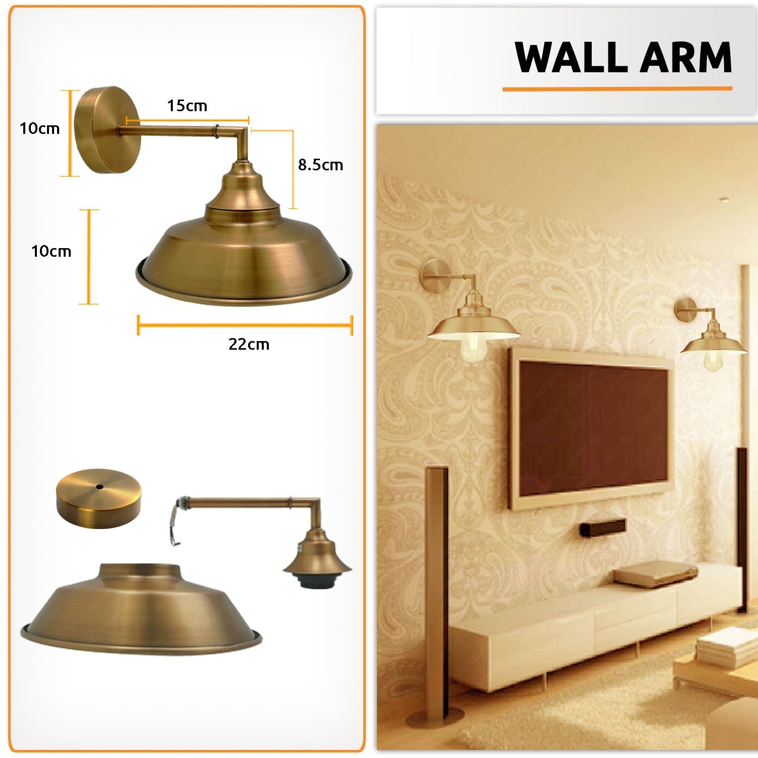 Industrial Vintage Retro Wall Lamp Indoor E27 Edison  Yellow Brass Main image