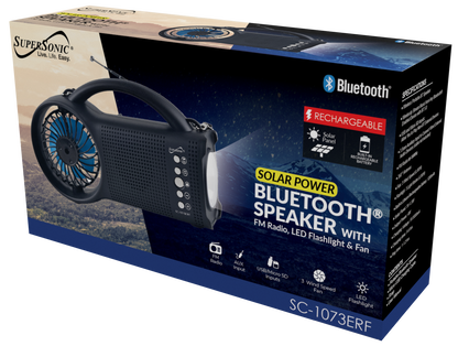 Solar Power Bluetooth Speaker with FM Radio / LED Torch Light / Fan