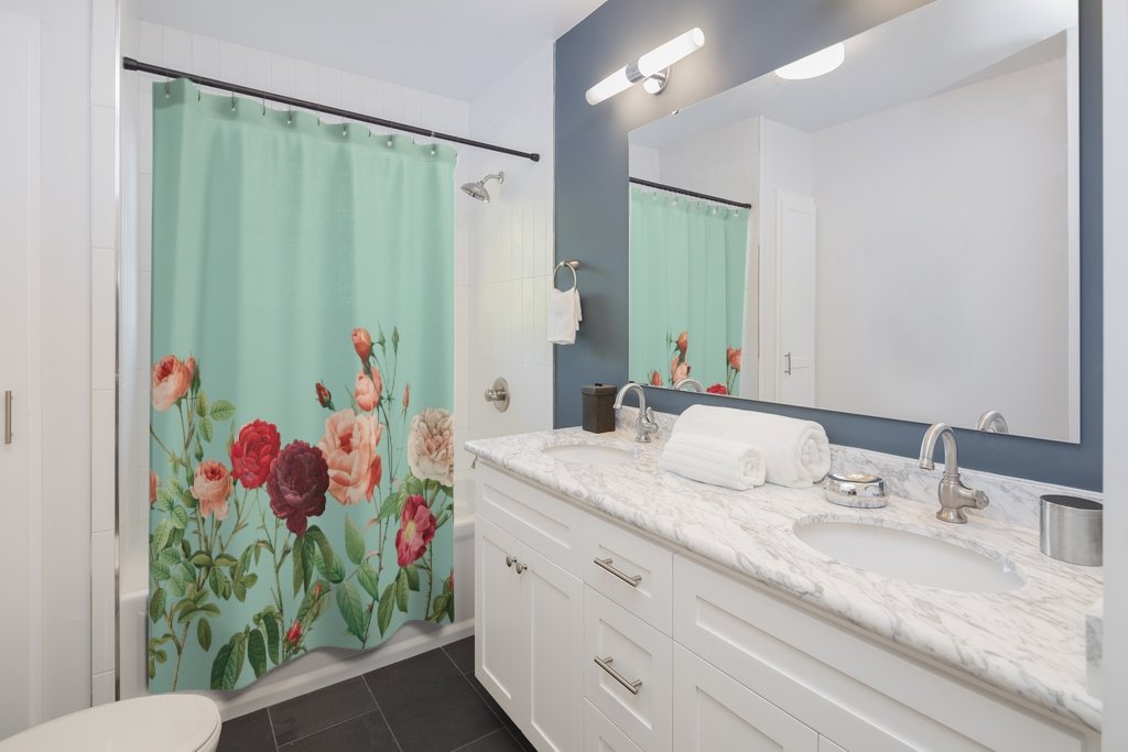Rose Garden in Teal Shower Curtains Home Decor Secondary image