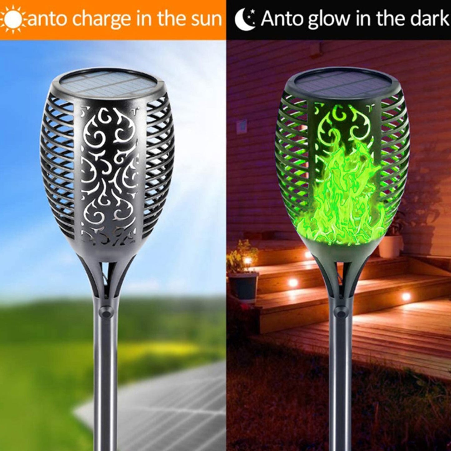 2 Pcs Solar Lights Outdoor Solar 12 Led Torch Flickering Flame Lights