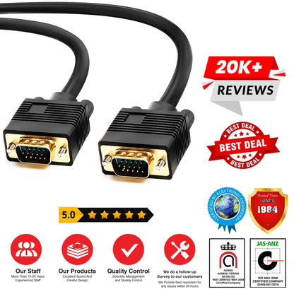 5Core VGA to VGA Cable 6Ft 15 Pin VGA Male to Male Video Transmission